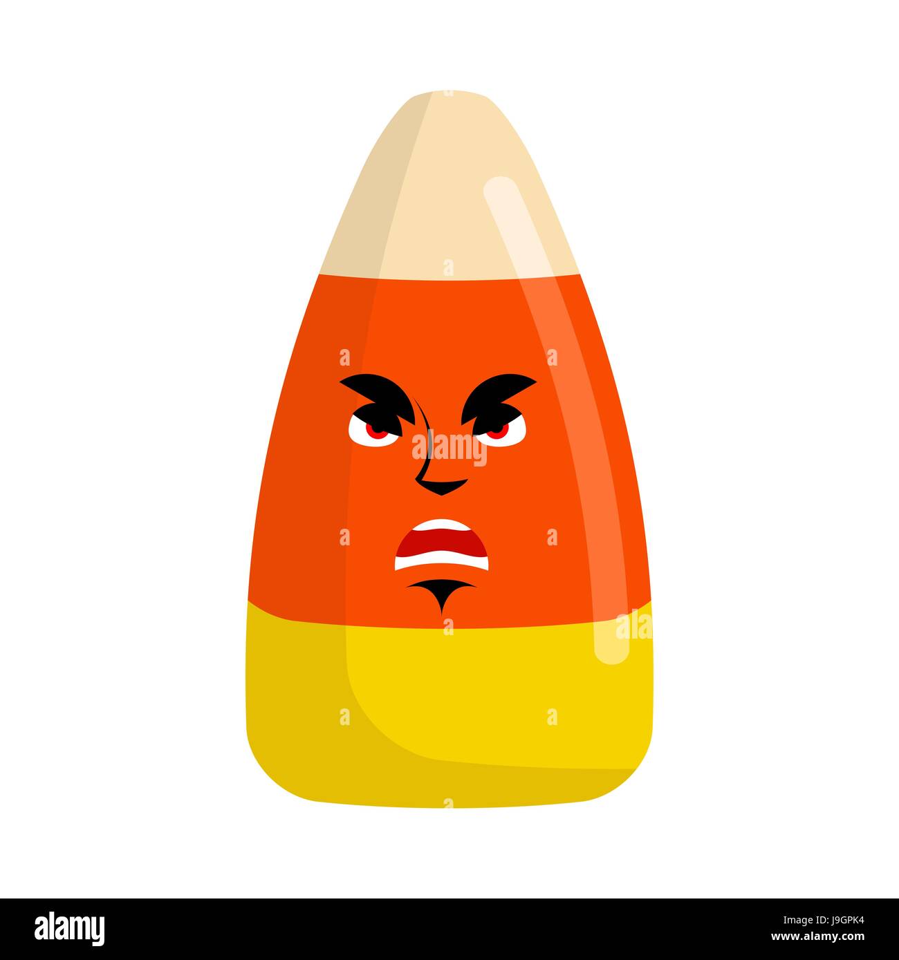 Candy corns angry Emoji. Sweet emotion evil. Sweets for Halloween Stock