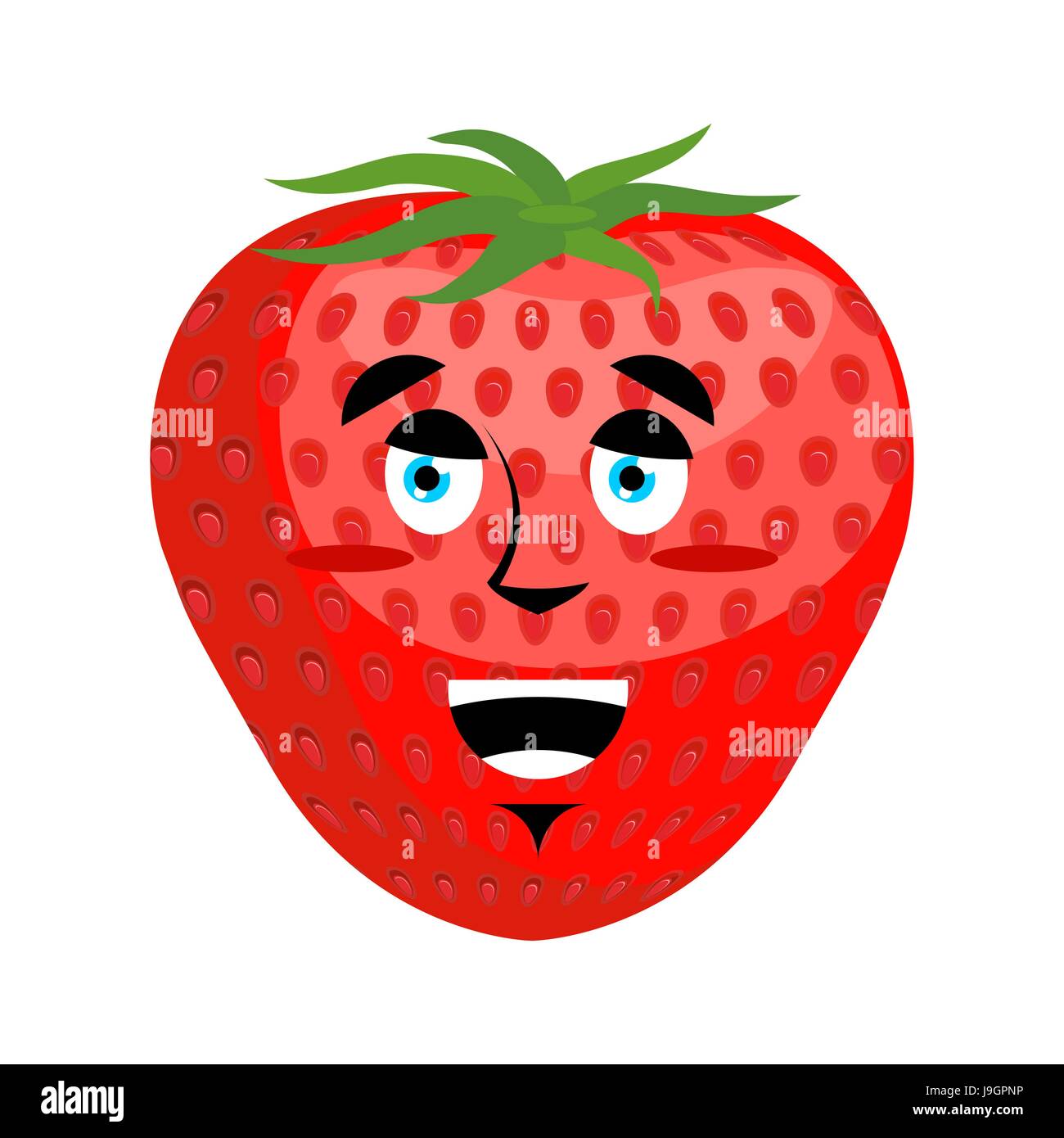 Strawberry Happy Emoji. Red berry merryl emotion isolated Stock Vector