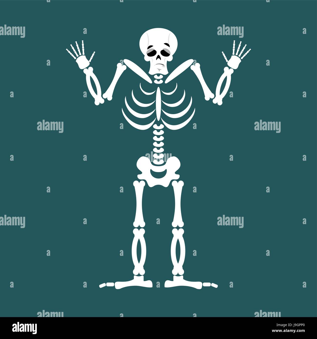 Skeleton Surprised Emoji. Skull astonished emotion isolated. Human bones Stock Vector