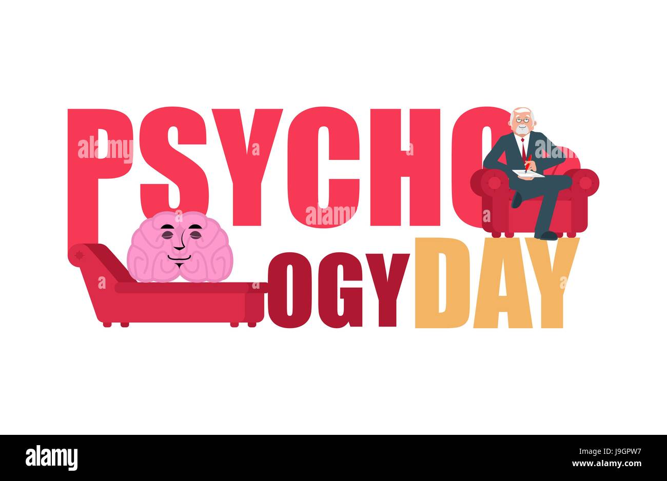 Psychology day. Consultation of psychotherapist. Postcard for holiday. psychologist and patient Stock Vector