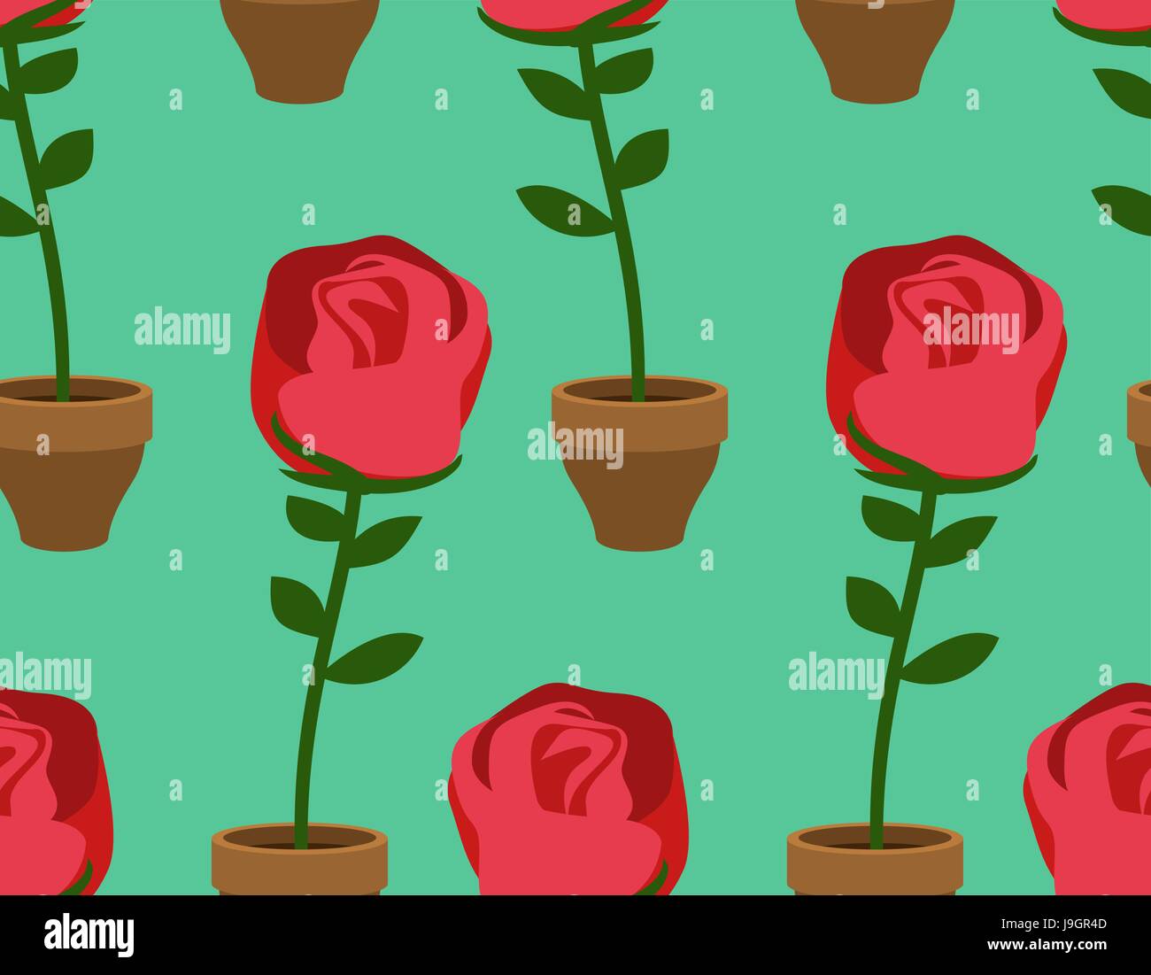Rose in pot seamless pattern. Home Flower texture. Floral ornament Stock Vector