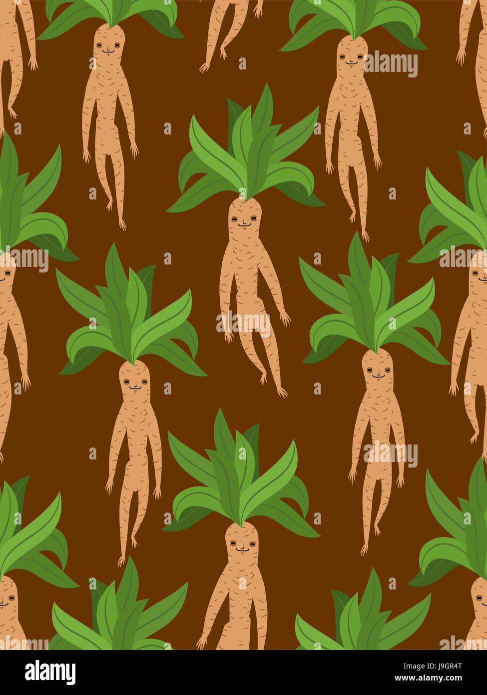 Mandrake root seamless pattern. Legendary mystical plant in form of human texture Stock Vector