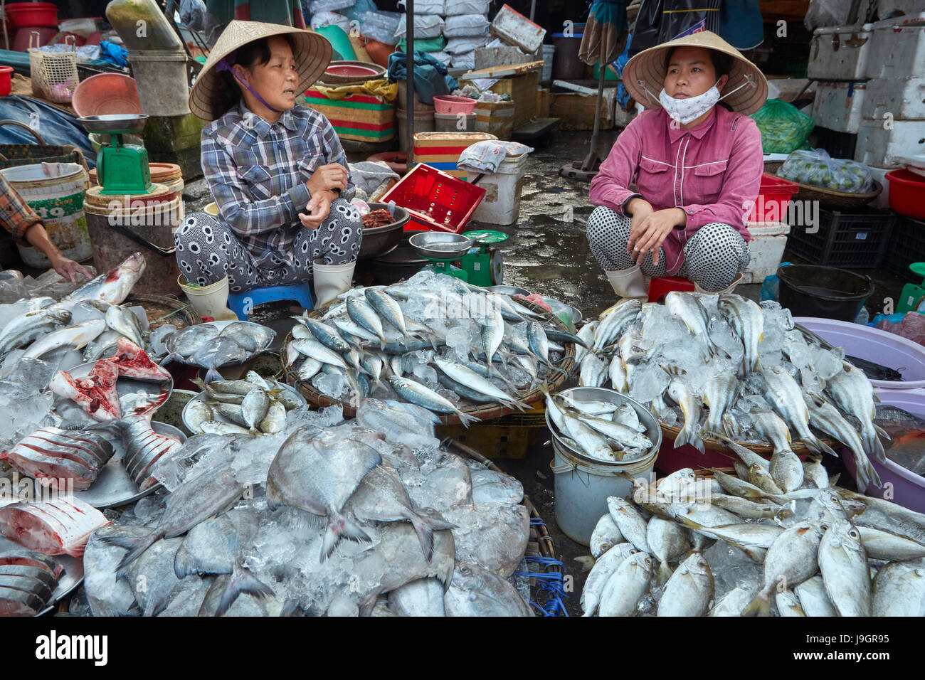Fish stall, Dong Ba Market, Hue, Thua Thien-Hue Province, North Central Coast, Vietnam Stock Photo