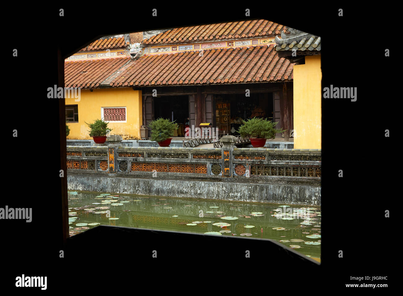 Dien Tho Palace seen from Truong Du Pavilion, Historic Hue Citadel (Imperial City), Hue, North Central Coast, Vietnam Stock Photo