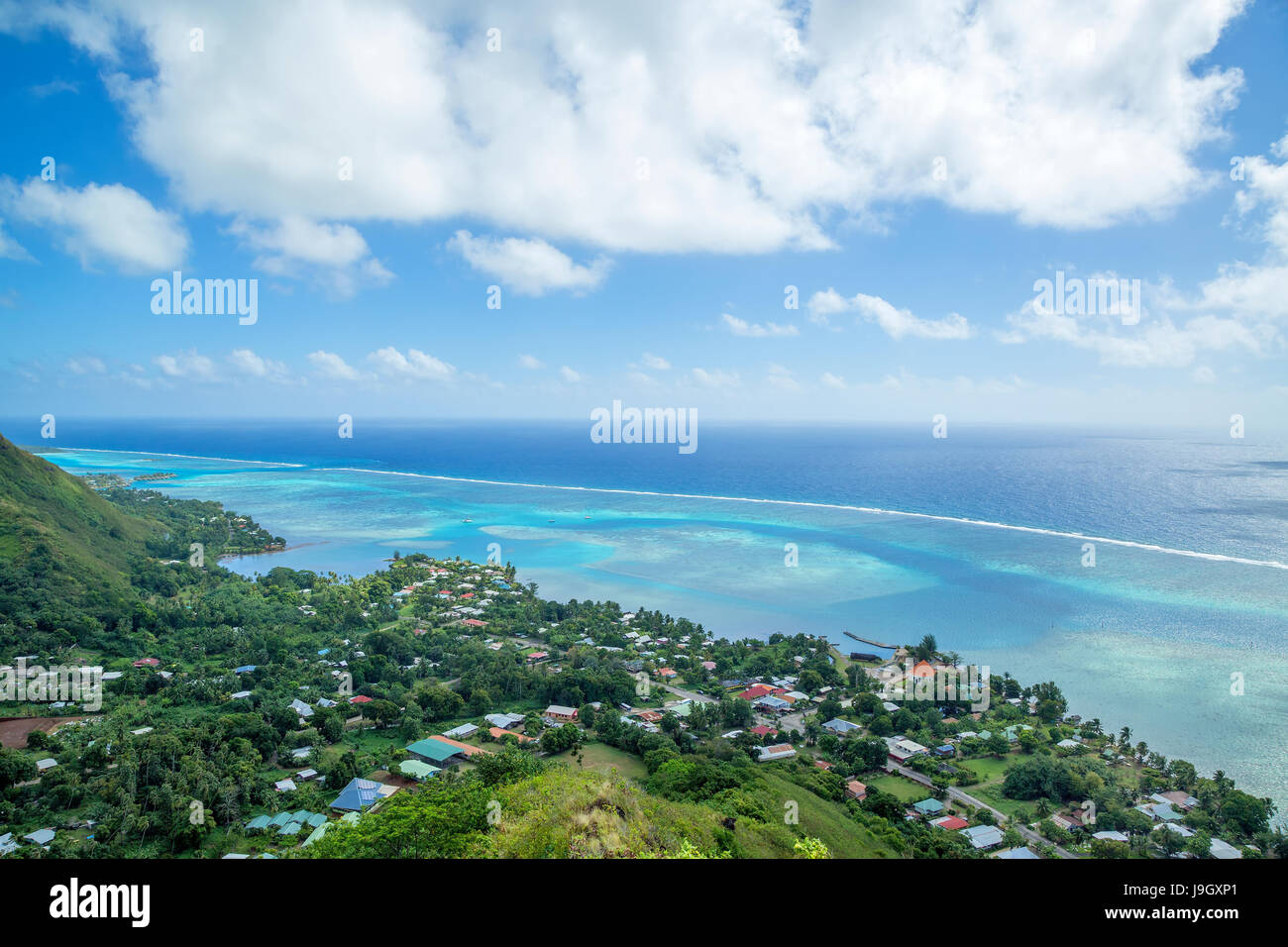 Scenic view from Magic Mountain overlooking Moorea's lagoon, French Polynesia Stock Photo