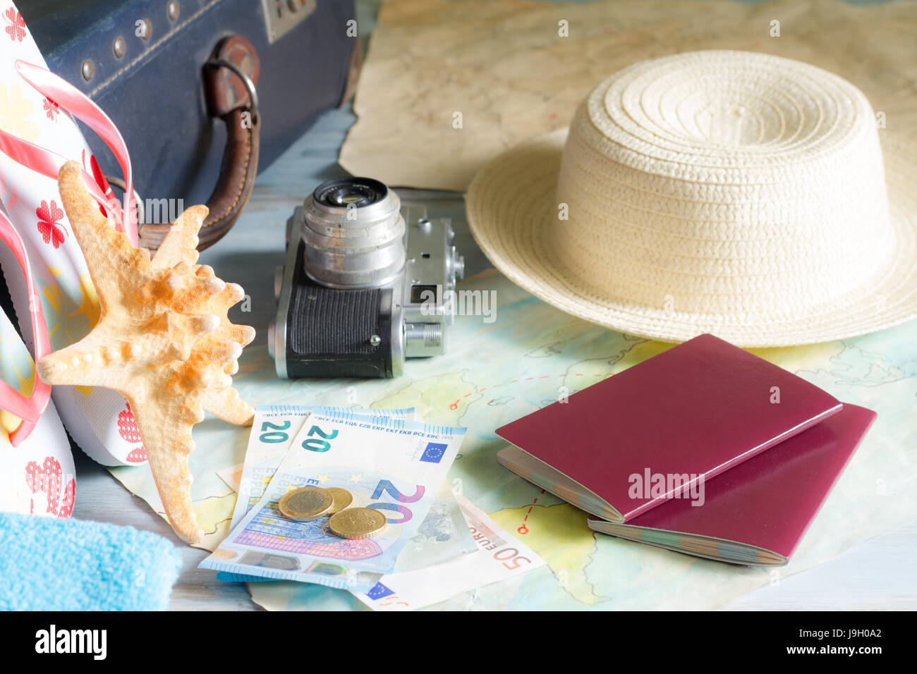 Travel vacation concept with passport and euro money Stock Photo