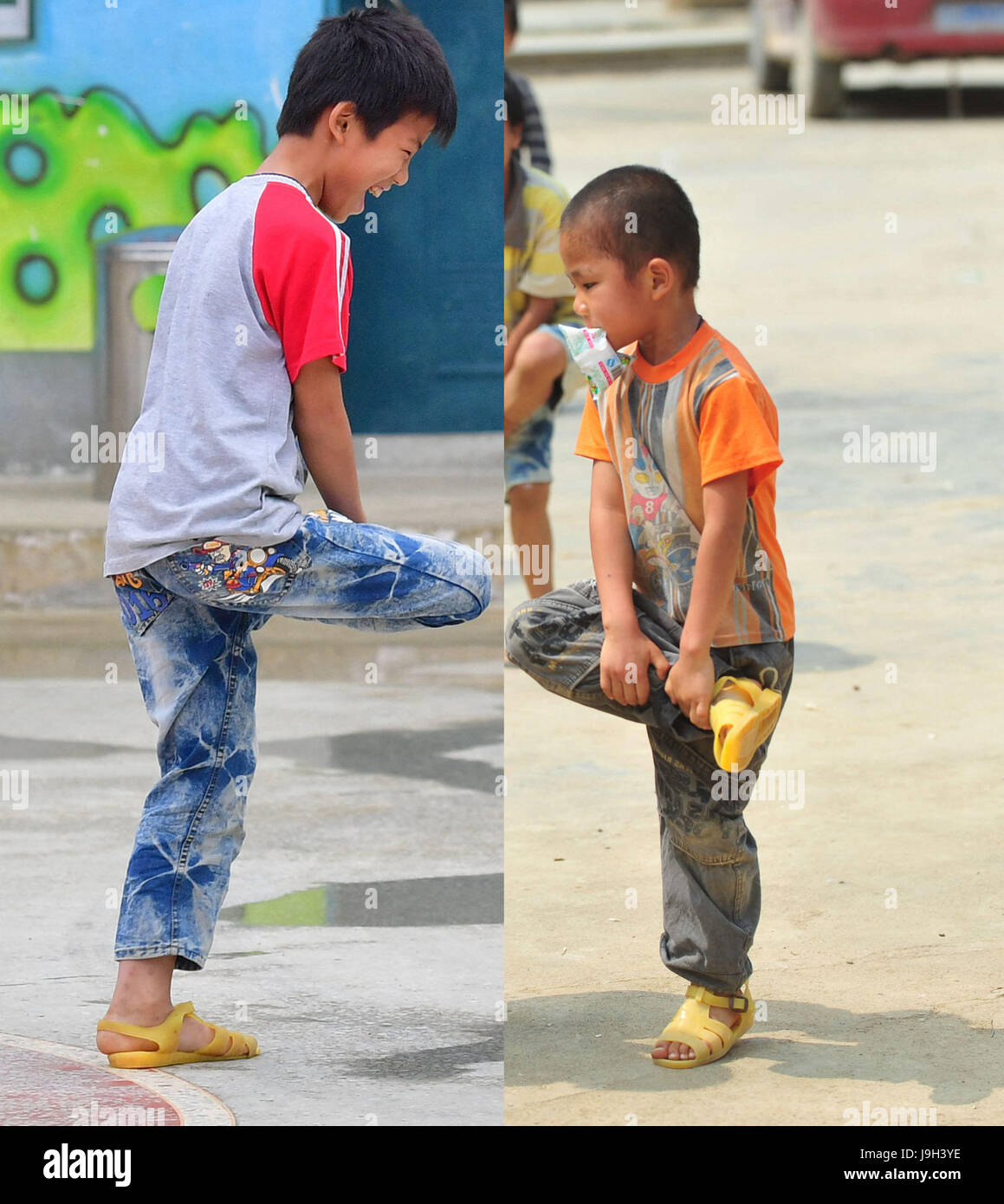 170602) -- NANNING, June 2, 2017 -- Combined photo shows Meng Rouyu, a  junior high school girl, waves in the fields on May 7, 2017 (R) and herself  on July 16, 2012