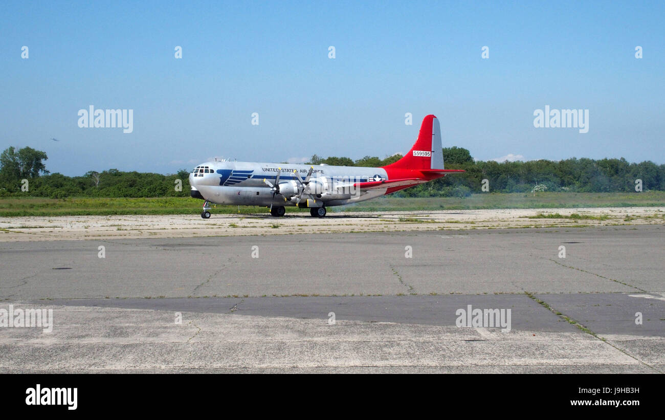 New York, New York, USA. 31st May, 2017. First Flight Of C-97G 'Angel Of Deliverance' Expected 'Soon'.Berlin Airlift Historical Foundation Has Restored The Airplane.The Berlin Airlift Historical Foundation is reportedly ready to fly the world's only certified and airworthy C-97 Stratofreighter.The foundation acquired the aircraft in 1996 with the intention of creating a flying exhibit dedicated to the Berlin Airlift and the Cold War. This aircraft has been a long term project due to its complexities, the BAHF said on its website, owing much of that to its 28 cylinder Pratt & Whitney R-4360 Stock Photo
