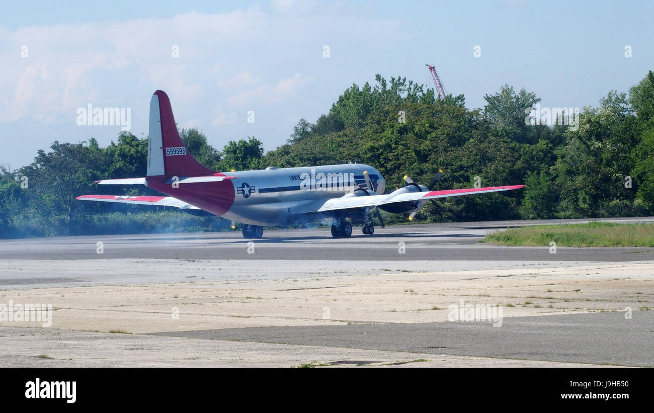 New York, New York, USA. 31st May, 2017. First Flight Of C-97G 'Angel Of Deliverance' Expected 'Soon'.Berlin Airlift Historical Foundation Has Restored The Airplane.The Berlin Airlift Historical Foundation is reportedly ready to fly the world's only certified and airworthy C-97 Stratofreighter.The foundation acquired the aircraft in 1996 with the intention of creating a flying exhibit dedicated to the Berlin Airlift and the Cold War. This aircraft has been a long term project due to its complexities, the BAHF said on its website, owing much of that to its 28 cylinder Pratt & Whitney R-4360 Stock Photo