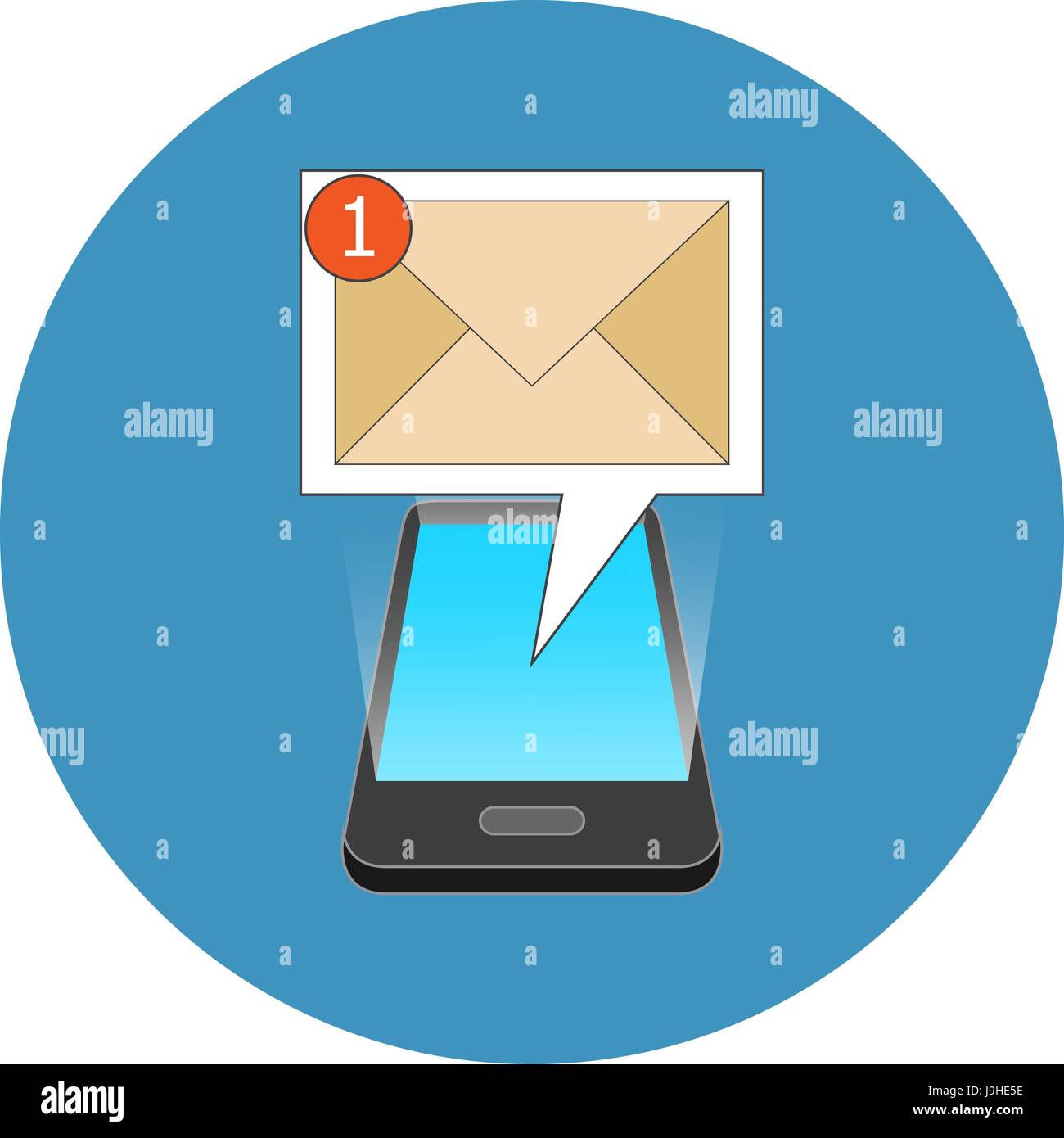 Smartphone new message received concept. Isometric design. Icon in blue ...