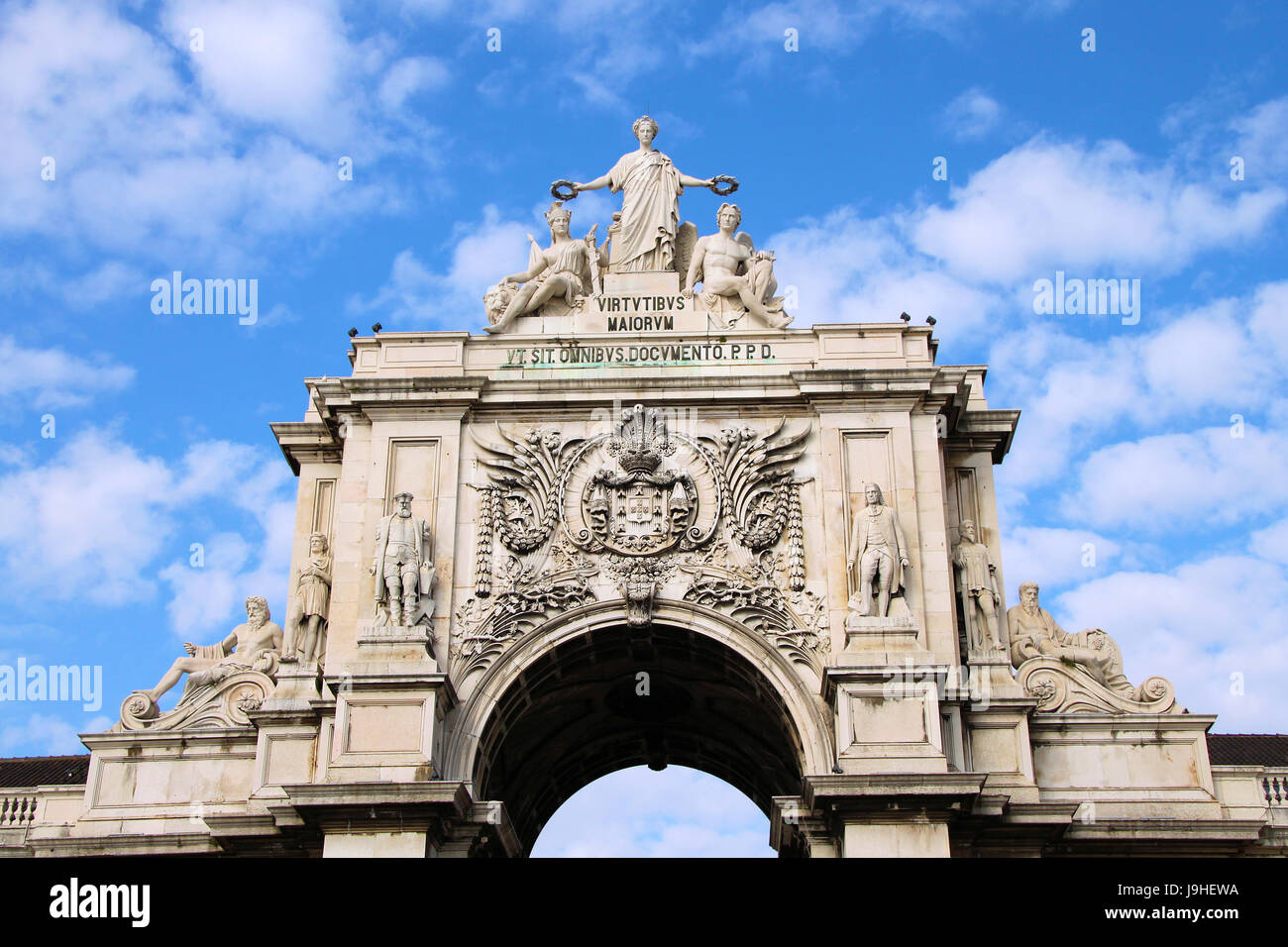 portugal, lisbon, triumphal arch, allegory, historical, statue, old town, Stock Photo