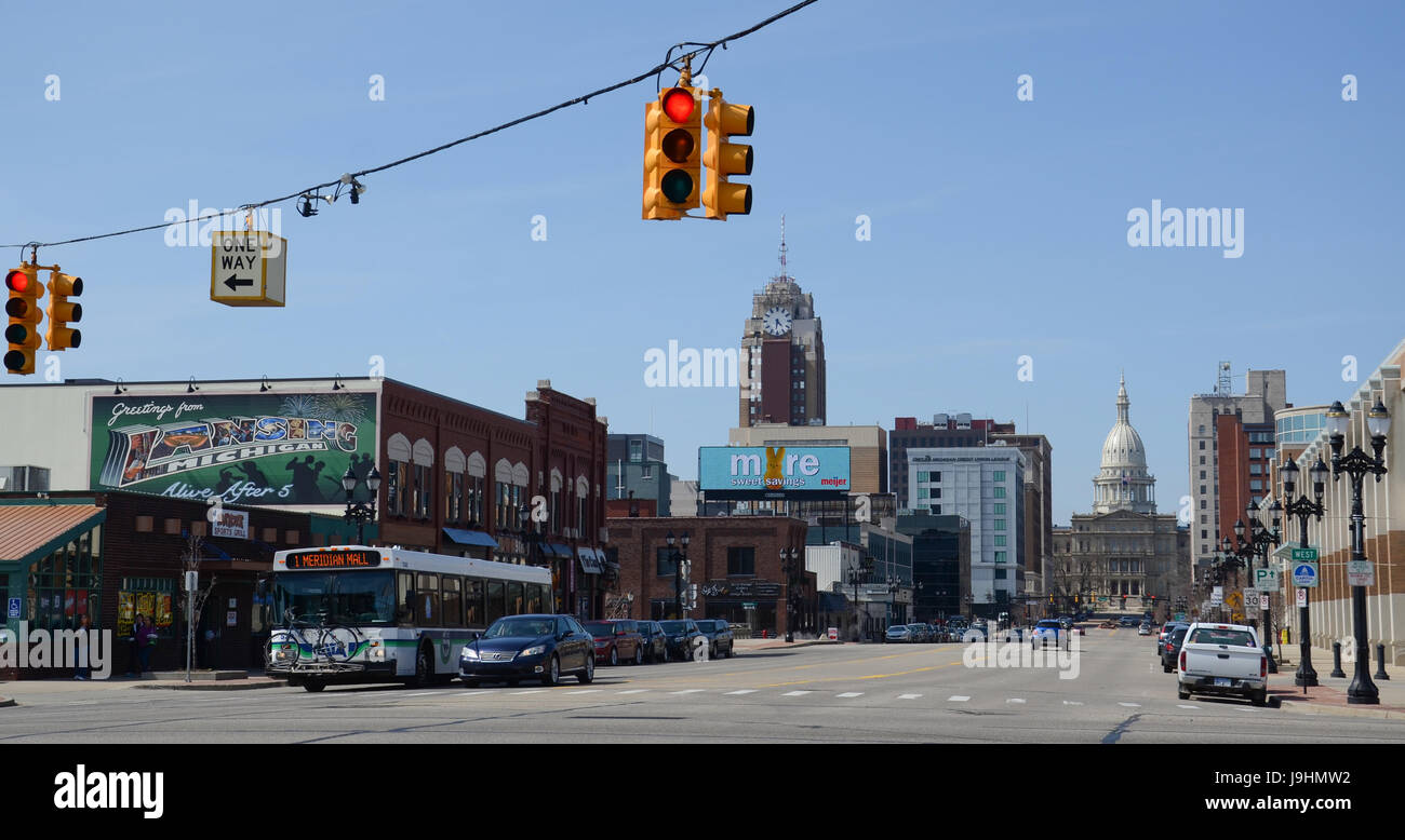 LANSING, MI - MARCH 27:  The Michigan State Capitol, shown here on March 27, 2016, is one of the landmarks of downtown Lansing, MI. Stock Photo