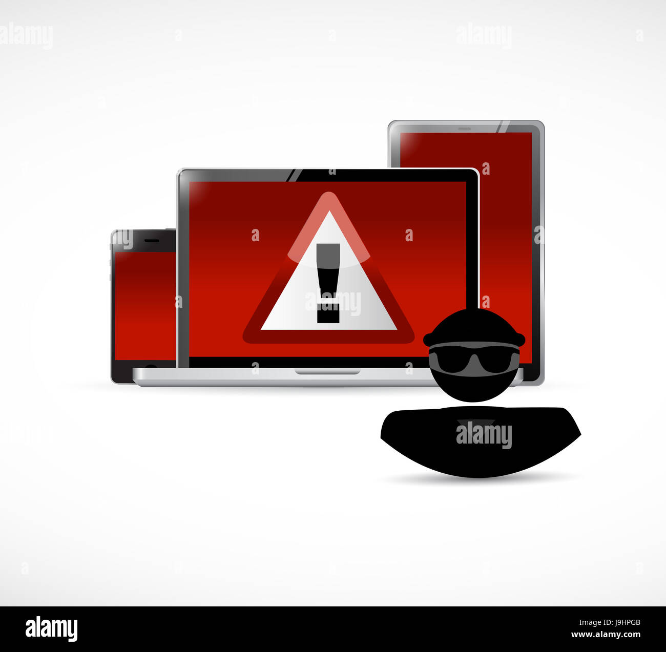 Security warning. Hacker and electronics. Illustration design graphic