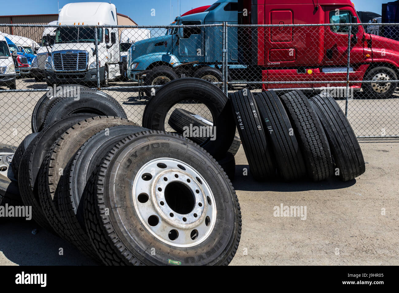 Indianapolis Circa June 2017 Semi tractor trailer truck tires I