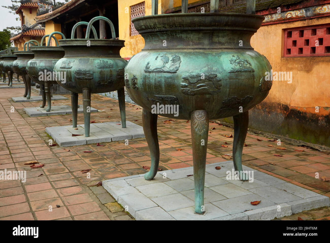 Some of the Nine Dynastic Urns (1835/36), historic Hue Citadel (Imperial City), Hue, North Central Coast, Vietnam Stock Photo