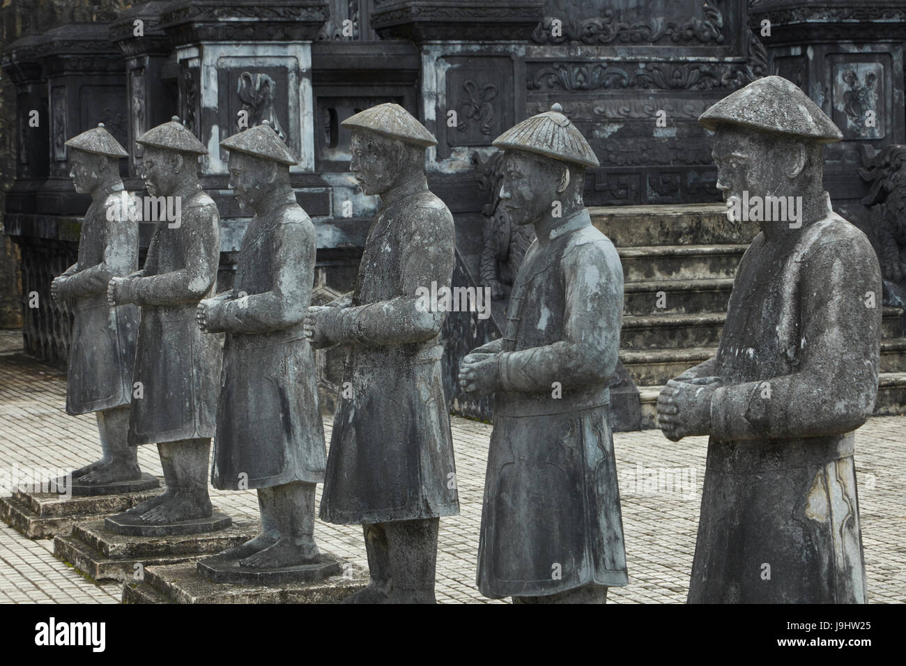 Stone Mandarin Honor Guards at Tomb of Khai Dinh, Hue, North Central Coast, Vietnam Stock Photo