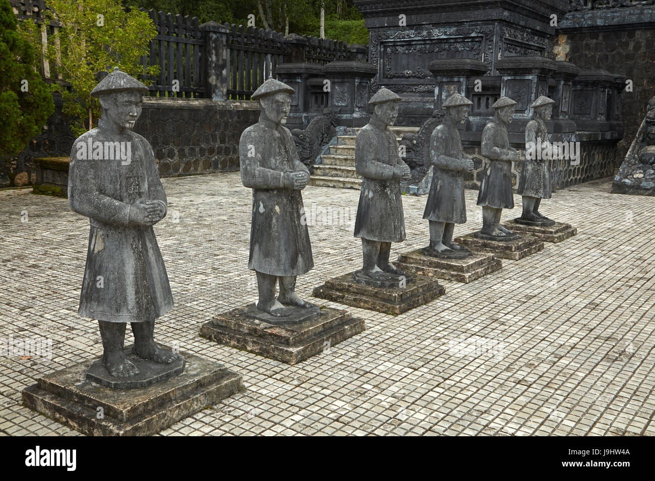 Stone Mandarin Honor Guards at Tomb of Khai Dinh, Hue, North Central Coast, Vietnam Stock Photo