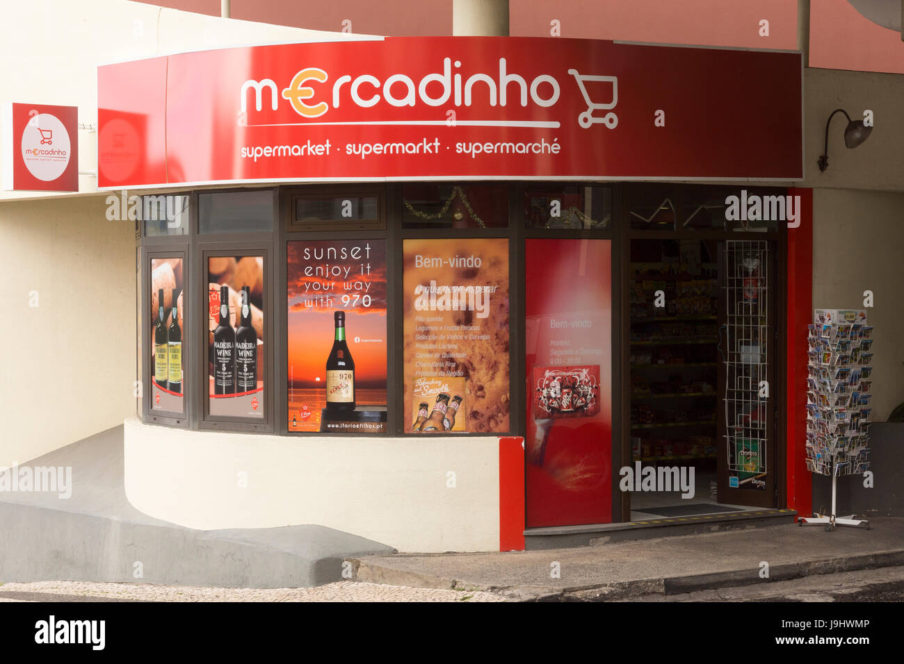 "Mercadinho" - literally "Market" in Portugese - a mini supermarket in Funchal selling food, alcohol and tourist gifts Stock Photo