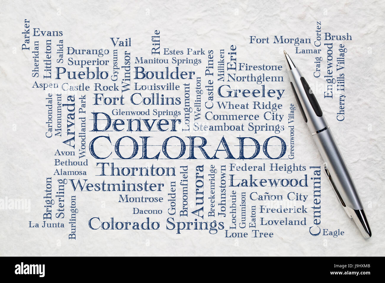 major cities of Colorado (with population more than 5000) word cloud
