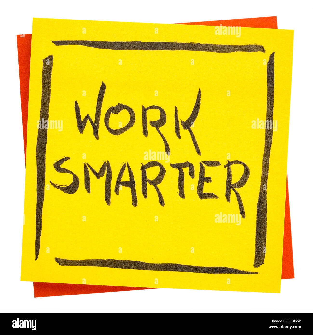 work smarter inspirational advice or reminder - handwriting on an isolated sticky note Stock Photo