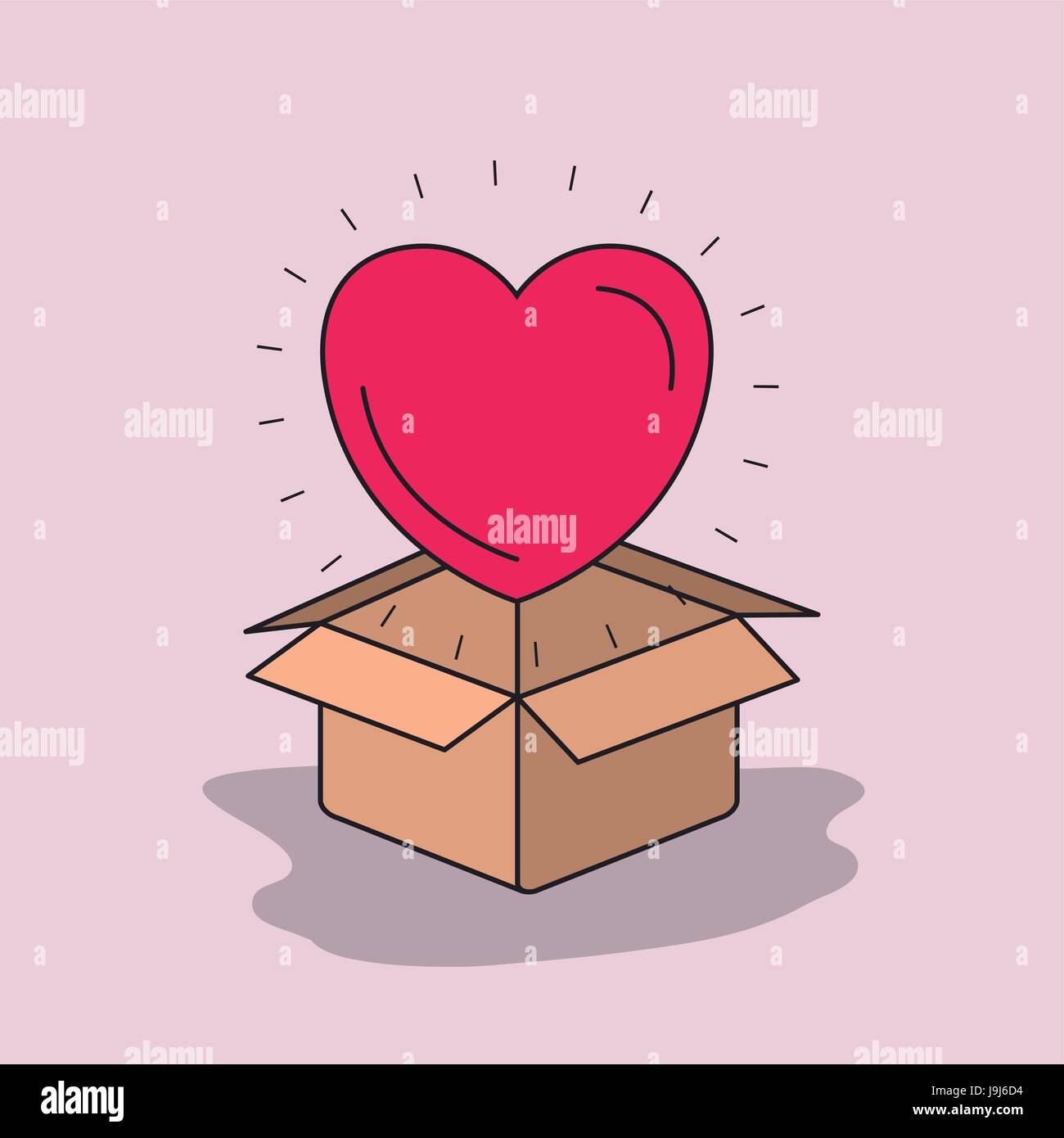 color image background heart coming out of cardboard box Stock Vector ...
