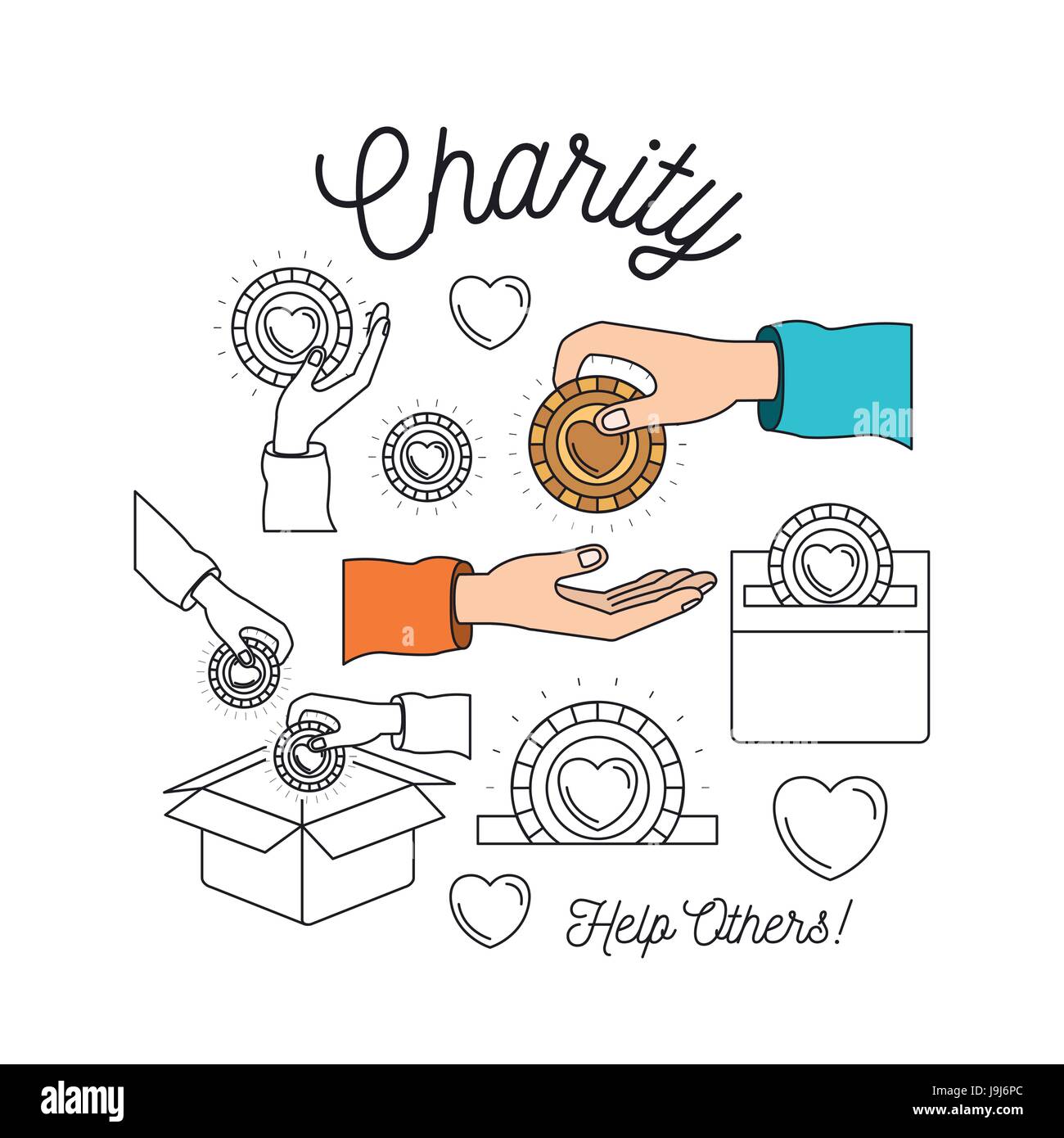 color silhouette image set charity help others and hands depositing ...
