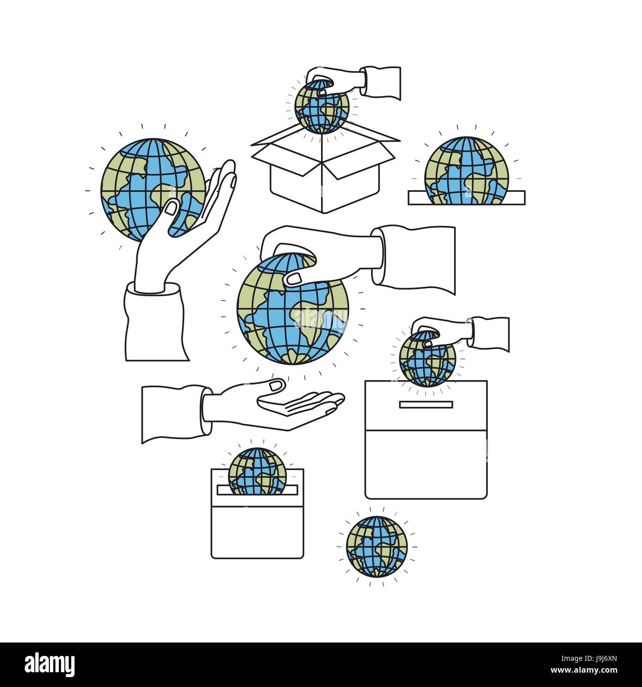 Color Silhouette Image Set Hands Depositing Globe Earth - 