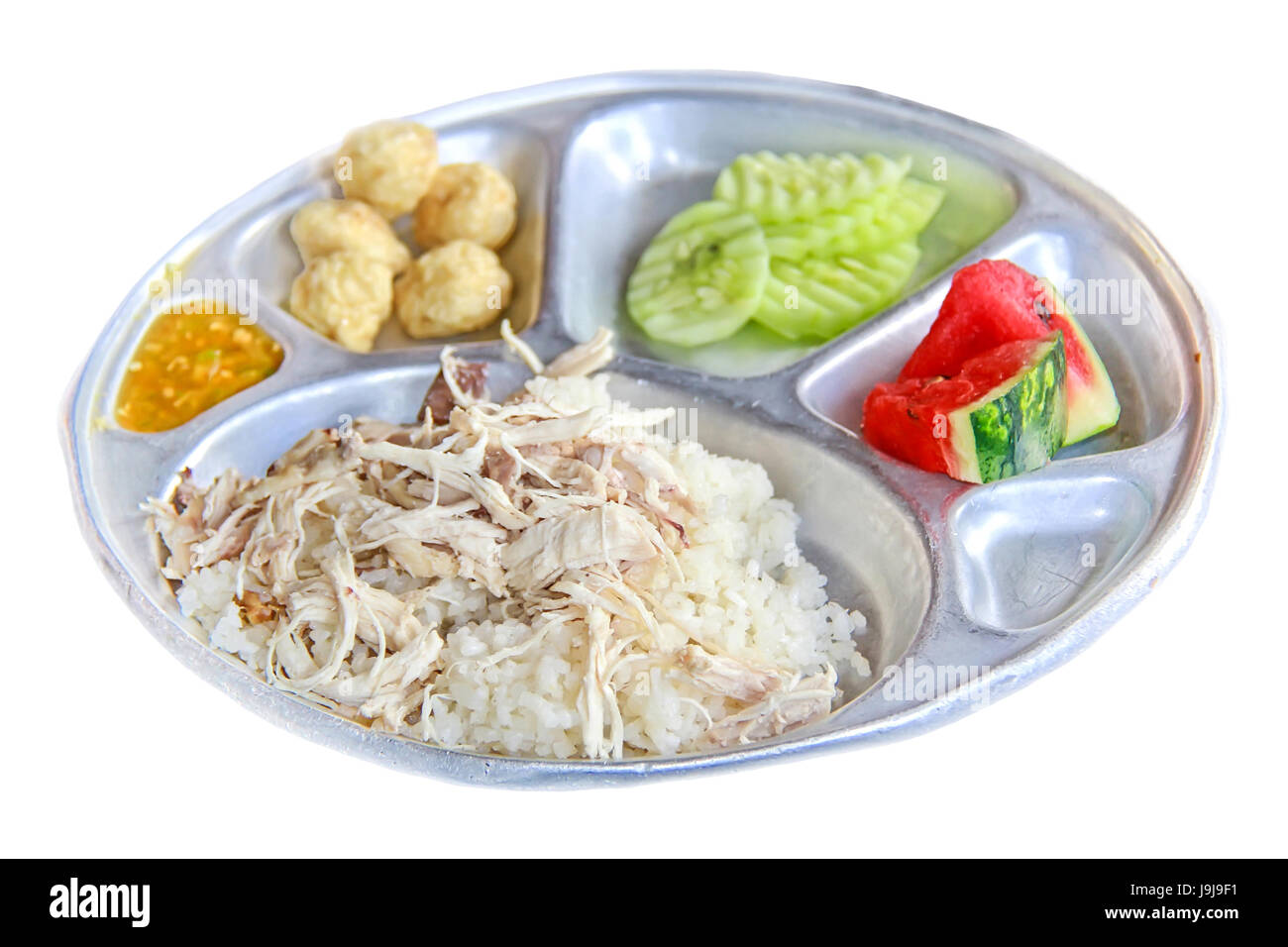 school lunch tray with Thai local food on white background Stock Photo