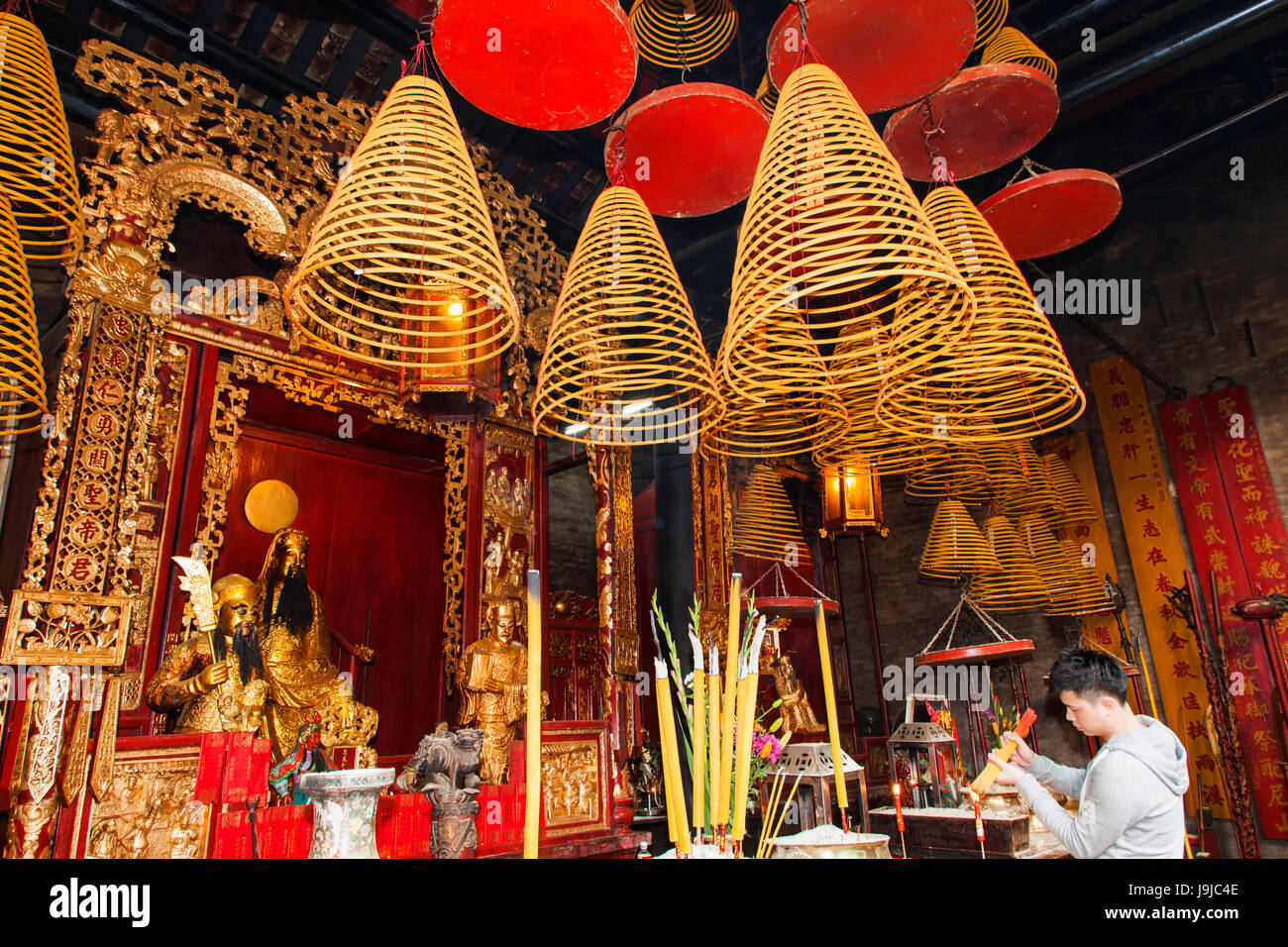 China, Macau, Sam Kai Vui Kun Temple, Incense Coils Stock Photo