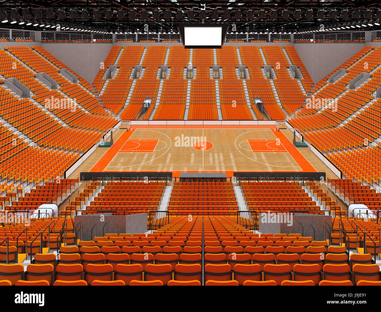 Beautiful sports arena for basketball with orange seats and VIP boxes Stock  Photo - Alamy