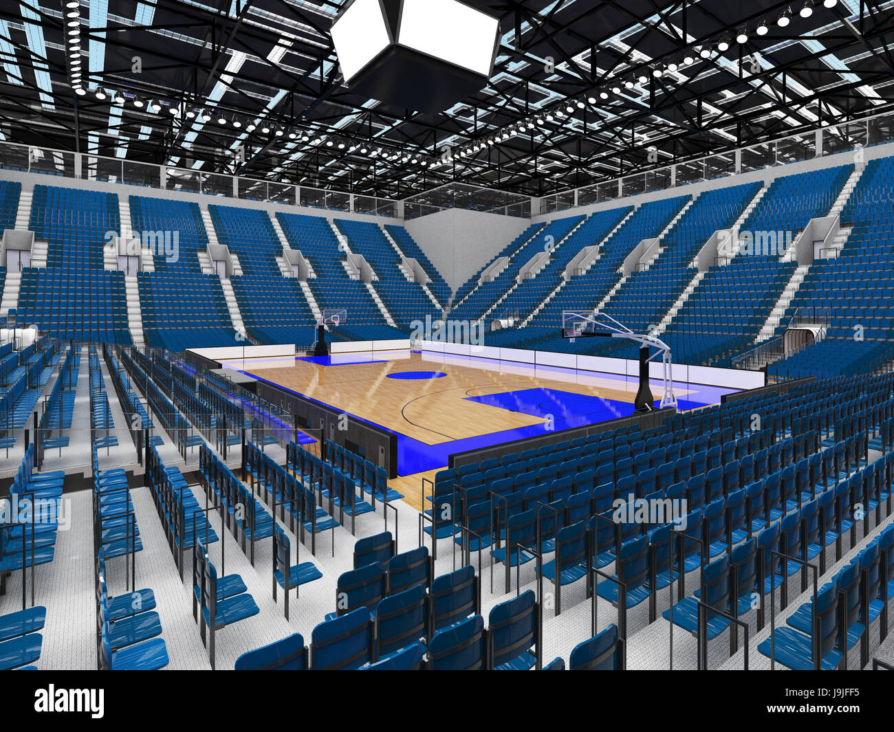 Vip Box Sports Arena Beautiful sports arena for basketball with gray blue seats and VIP ...