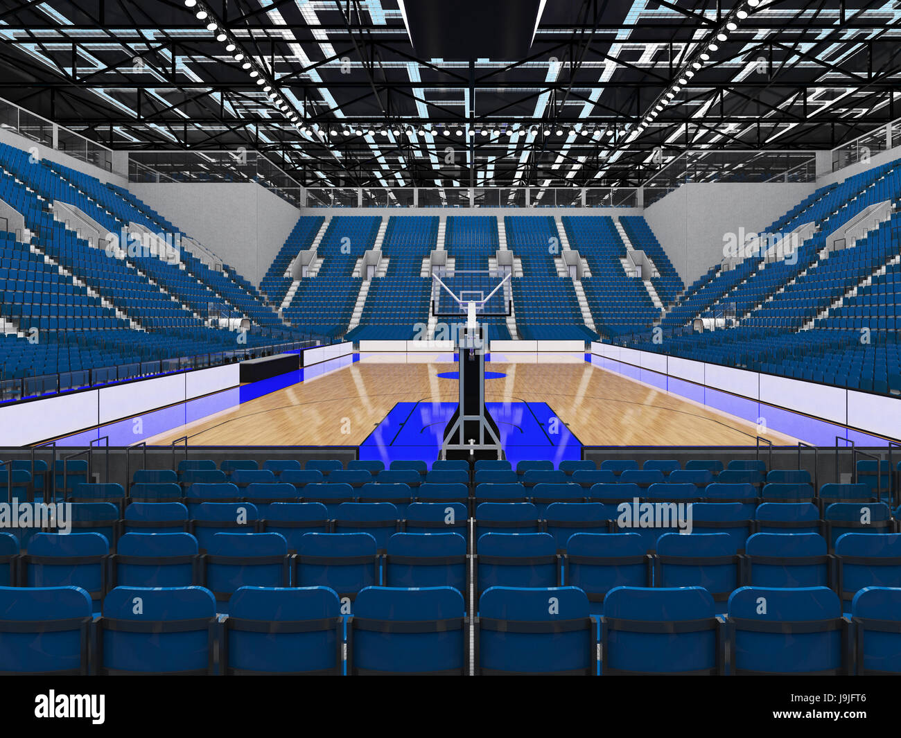 Beautiful sports arena for basketball with gray blue seats and VIP ...