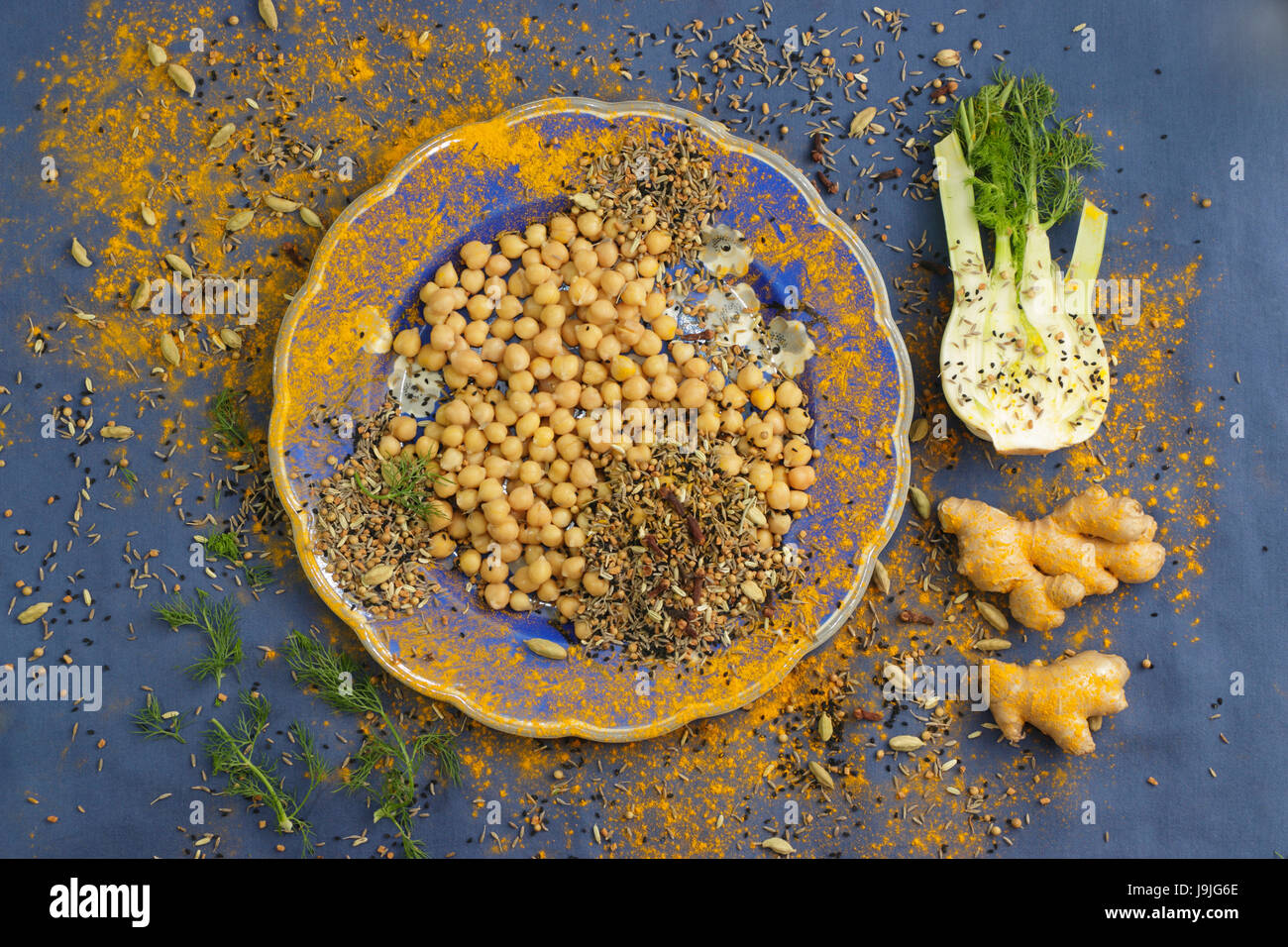 Spices and vegetables for a curry Stock Photo