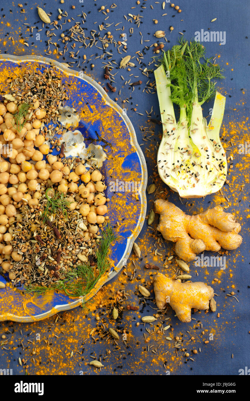 Spices and vegetables for a curry Stock Photo