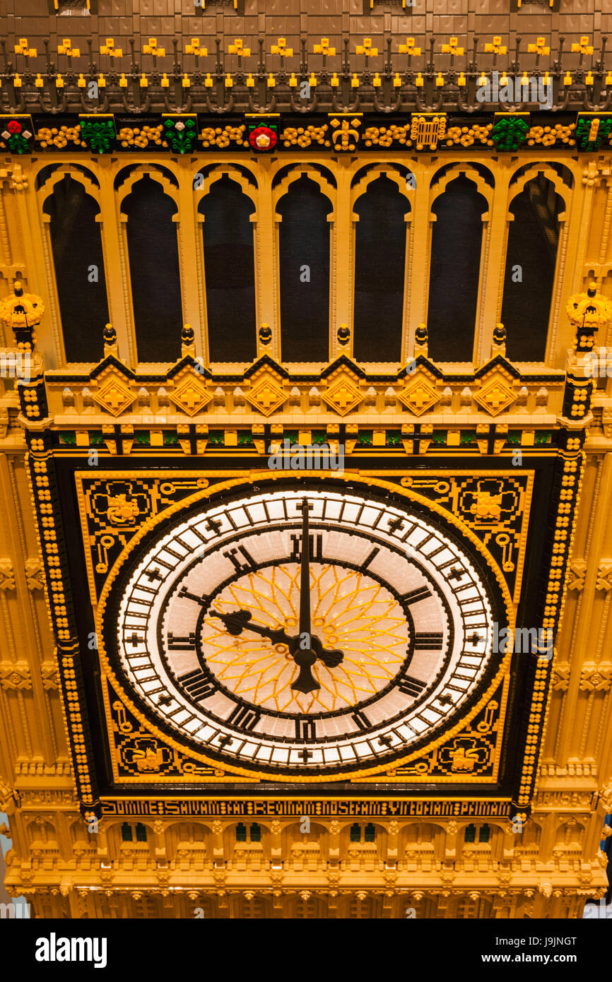 England, London, Leicester Square, Lego Store, Big Ben Statue made of Lego Stock Photo