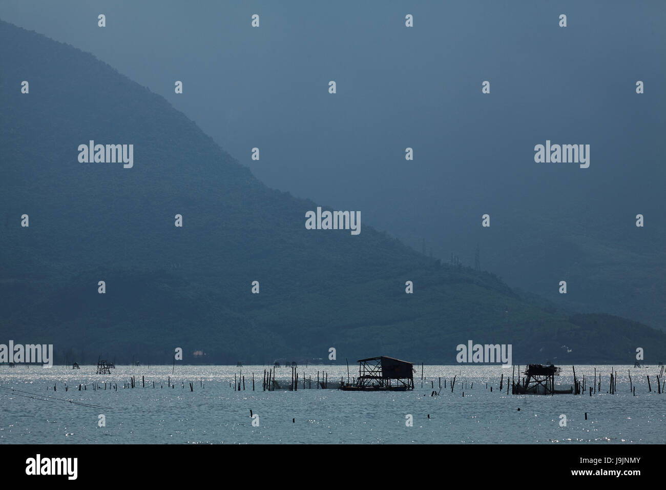 Fishing huts on Dam Lap An, by Lang Co, Thua Thien-Hue Province, North Central Coast, Vietnam Stock Photo