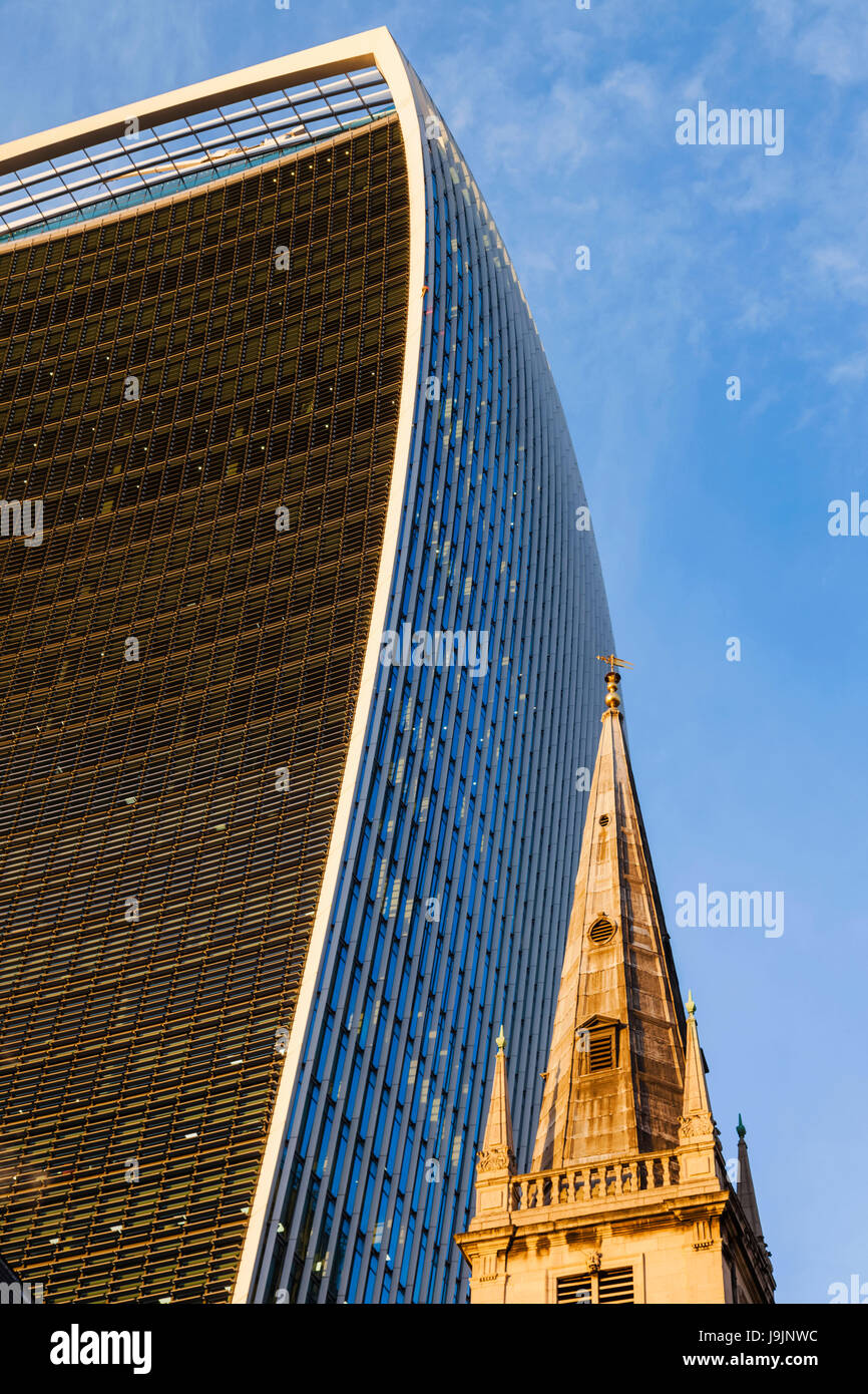 England, London, The City, 20 Fenchurch Street aka Walkie Talkie Building and Saint Margaret Pattens Church of England Stock Photo