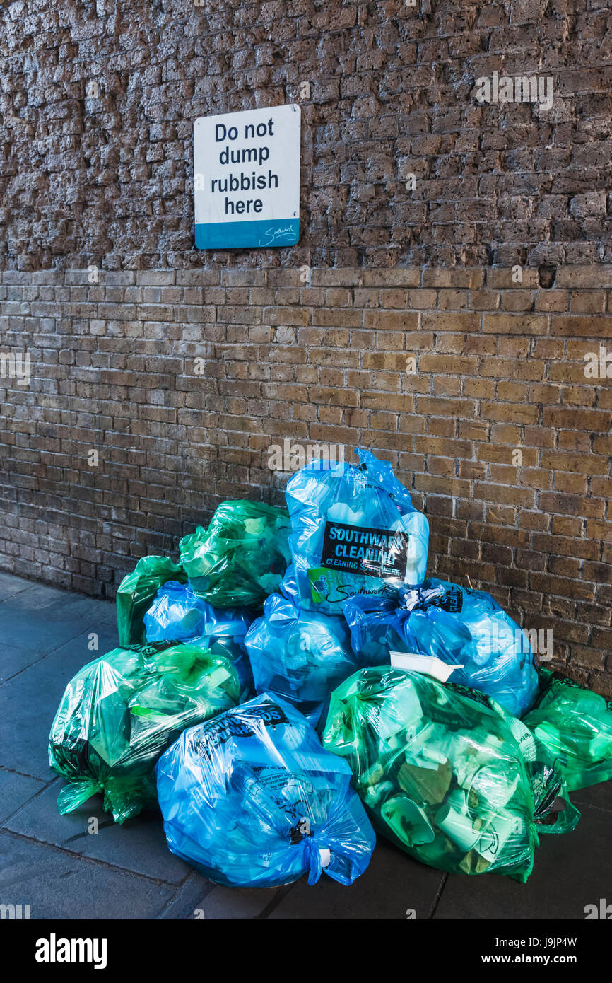 England, London, Southwark, Garbage Bags Waiting for Collection in