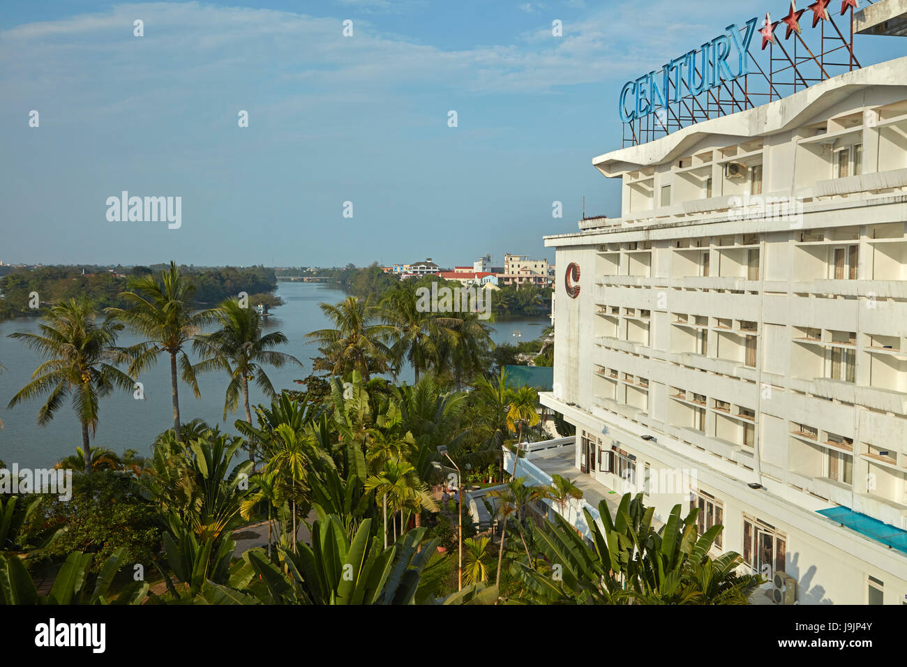 Century Riverside Hotel and Perfume River, Hue, Thua Thien-Hue Province, North Central Coast, Vietnam Stock Photo