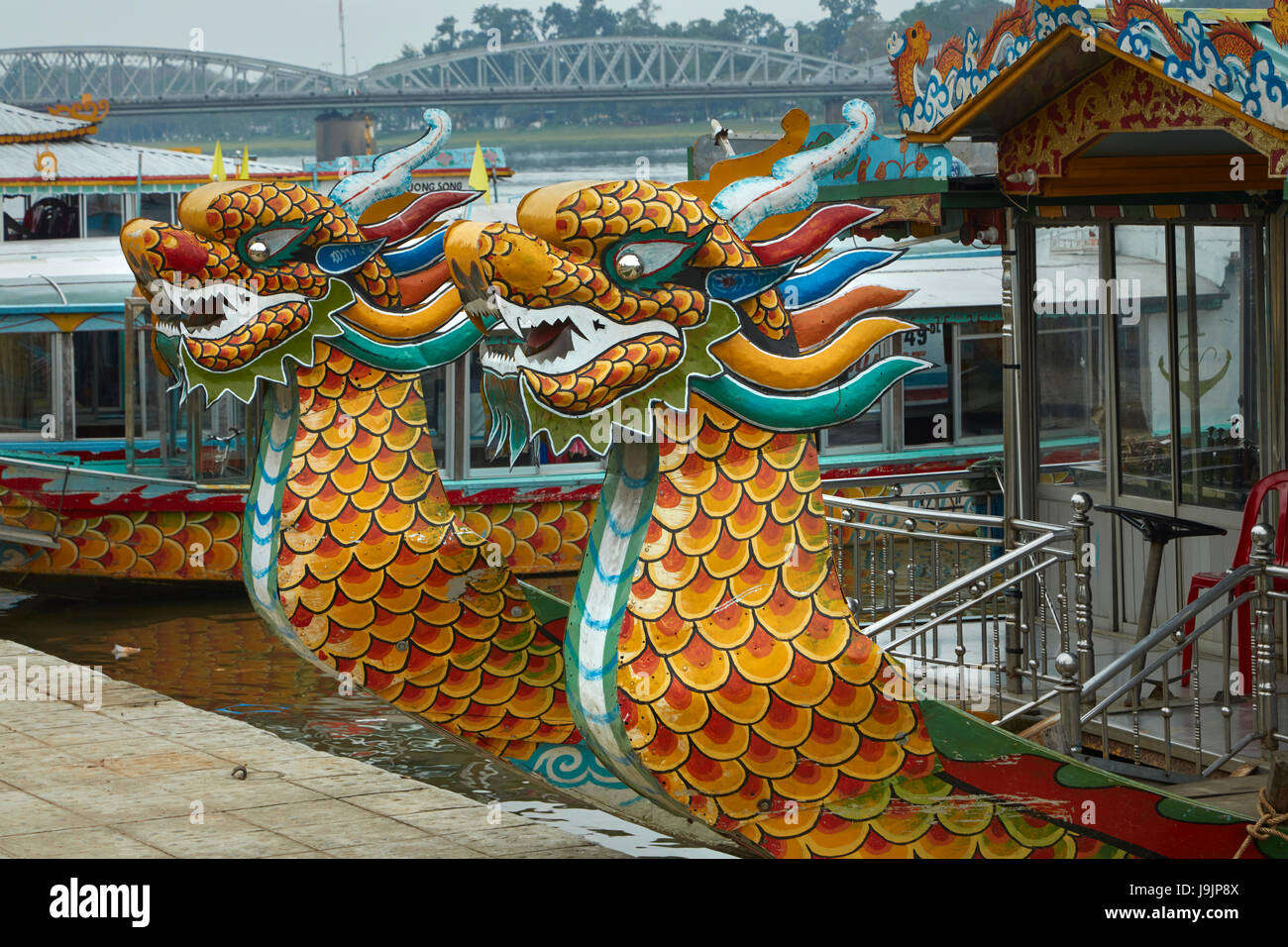 Dragon boats on Perfume River, Hue, North Central Coast, Vietnam Stock Photo