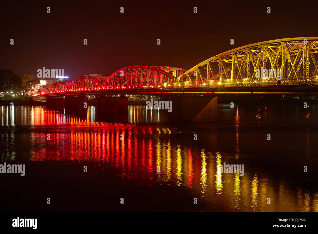 Lights on Trang Tien Bridge across Perfume River, Hue, North Central Coast, Vietnam Stock Photo