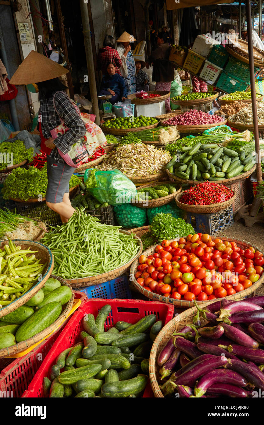 Vegetable stall, Dong Ba Market, Hue, Thua Thien-Hue Province, North Central Coast, Vietnam Stock Photo