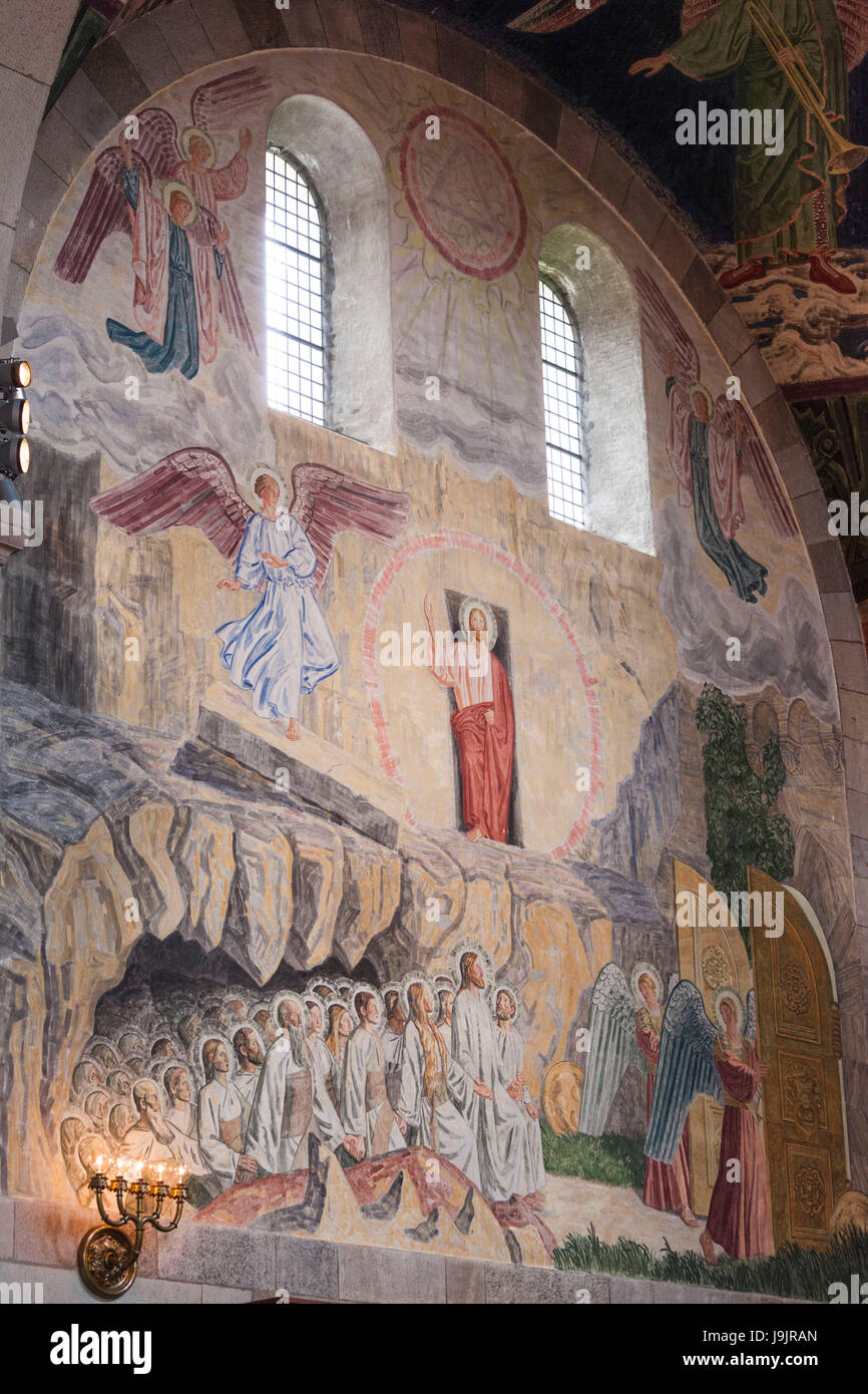 Denmark, Jutland, Viborg, Viborg Domkirke Cathdral, interior frescoes with Jesus Christ Stock Photo