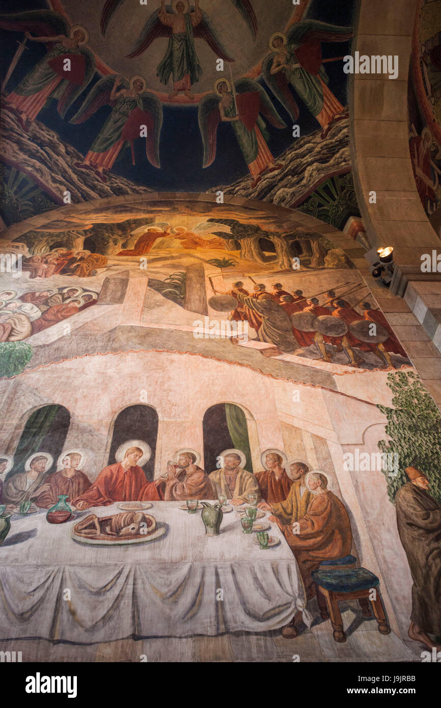 Denmark, Jutland, Viborg, Viborg Domkirke Cathdral, interior frescoes of Jesus Christ and the Last Supper Stock Photo