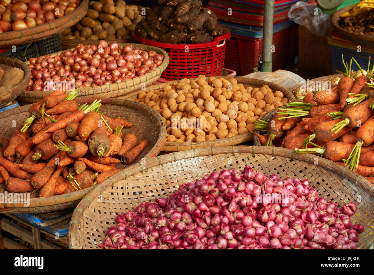 Vegetables, Dong Ba Market, Hue, Thua Thien-Hue Province, North Central Coast, Vietnam Stock Photo