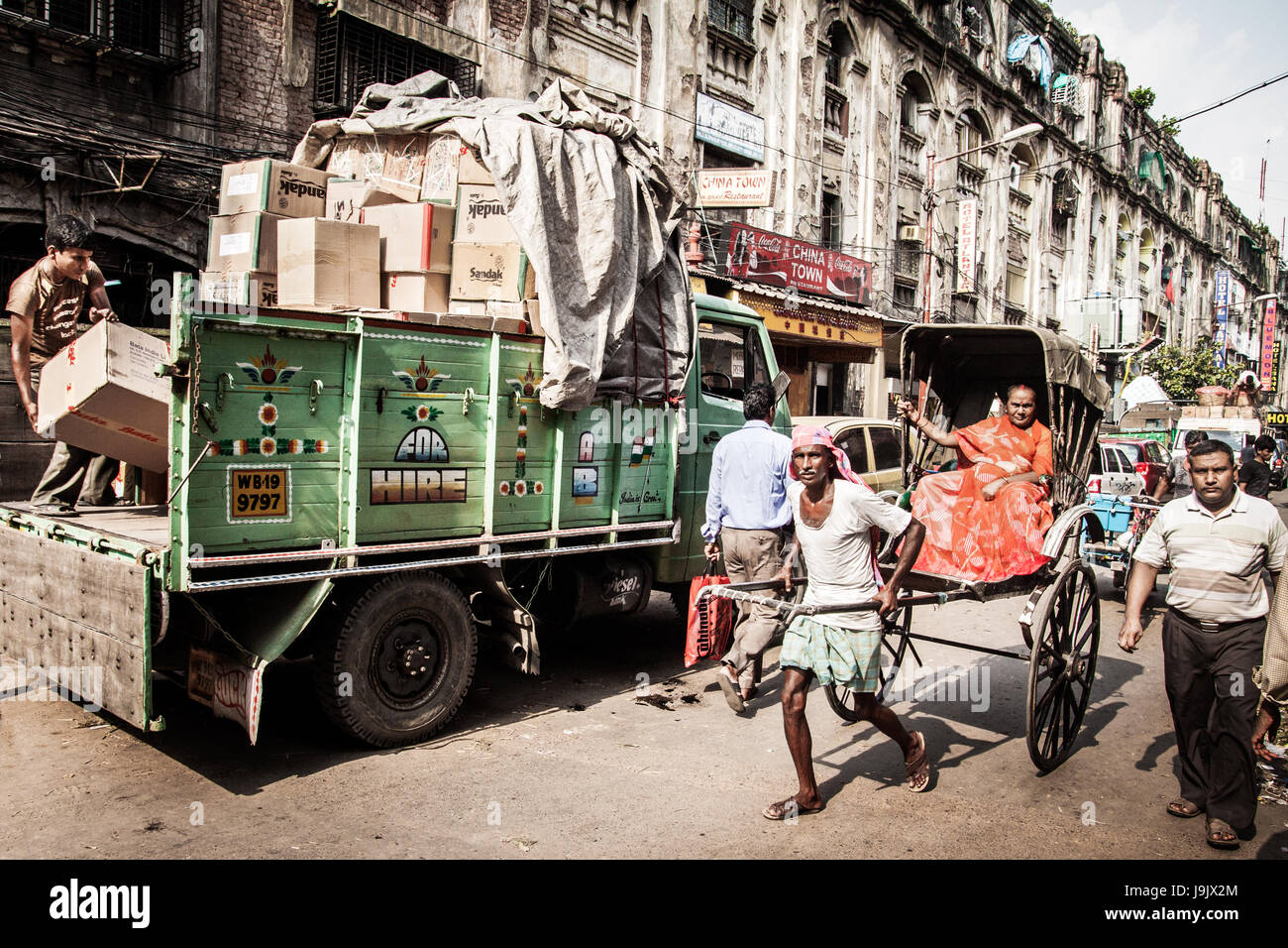 India street scene, bare bones activity on the historical streets.Old
