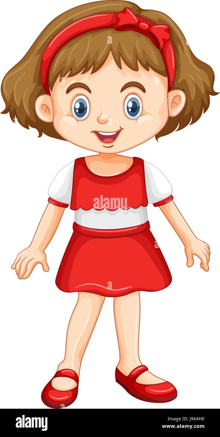 Little girl in red and white clothes illustration Stock Vector Image