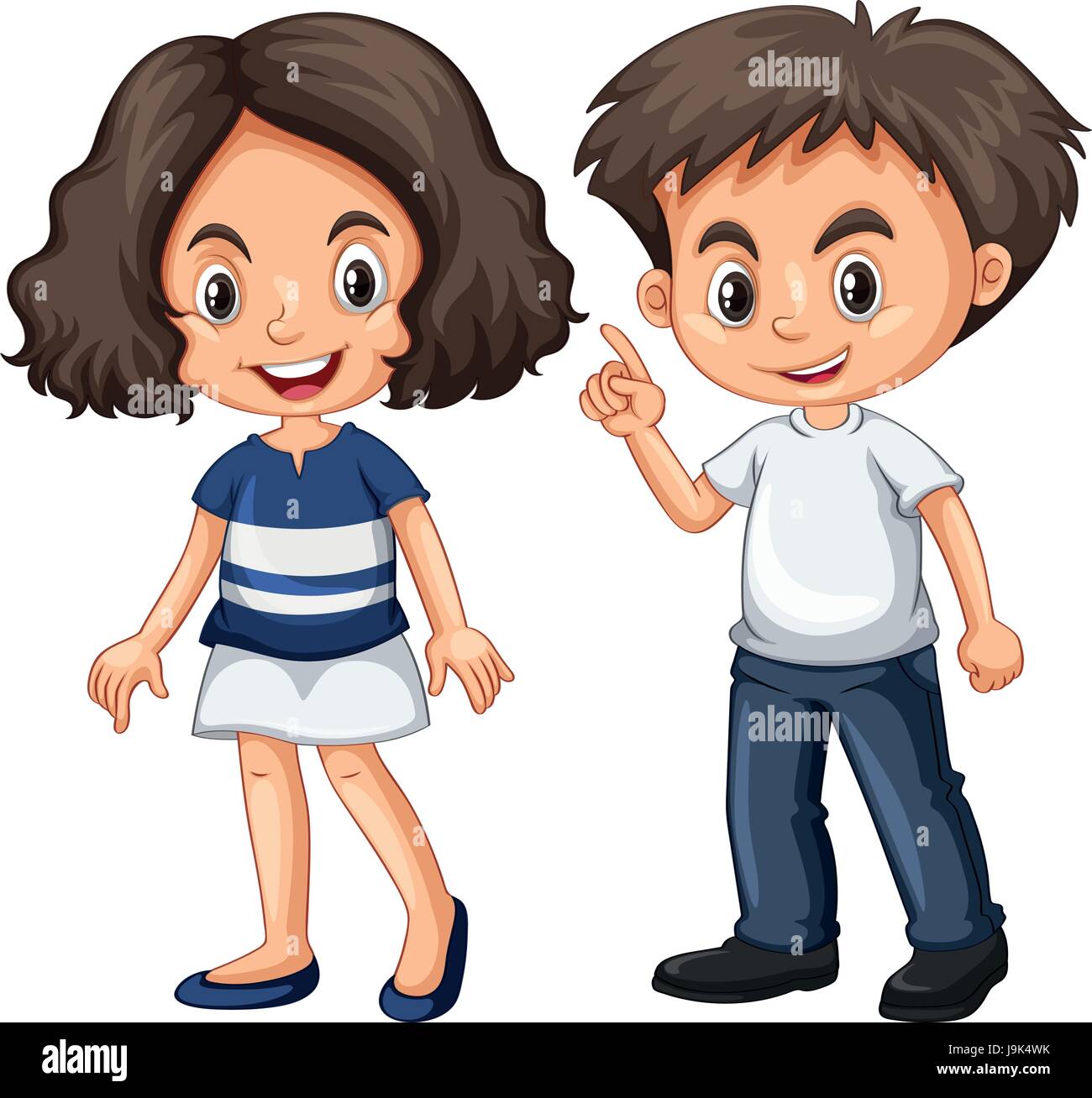 Cute Boy And Girl With Happy Face Illustration Stock Vector Image Art Alamy