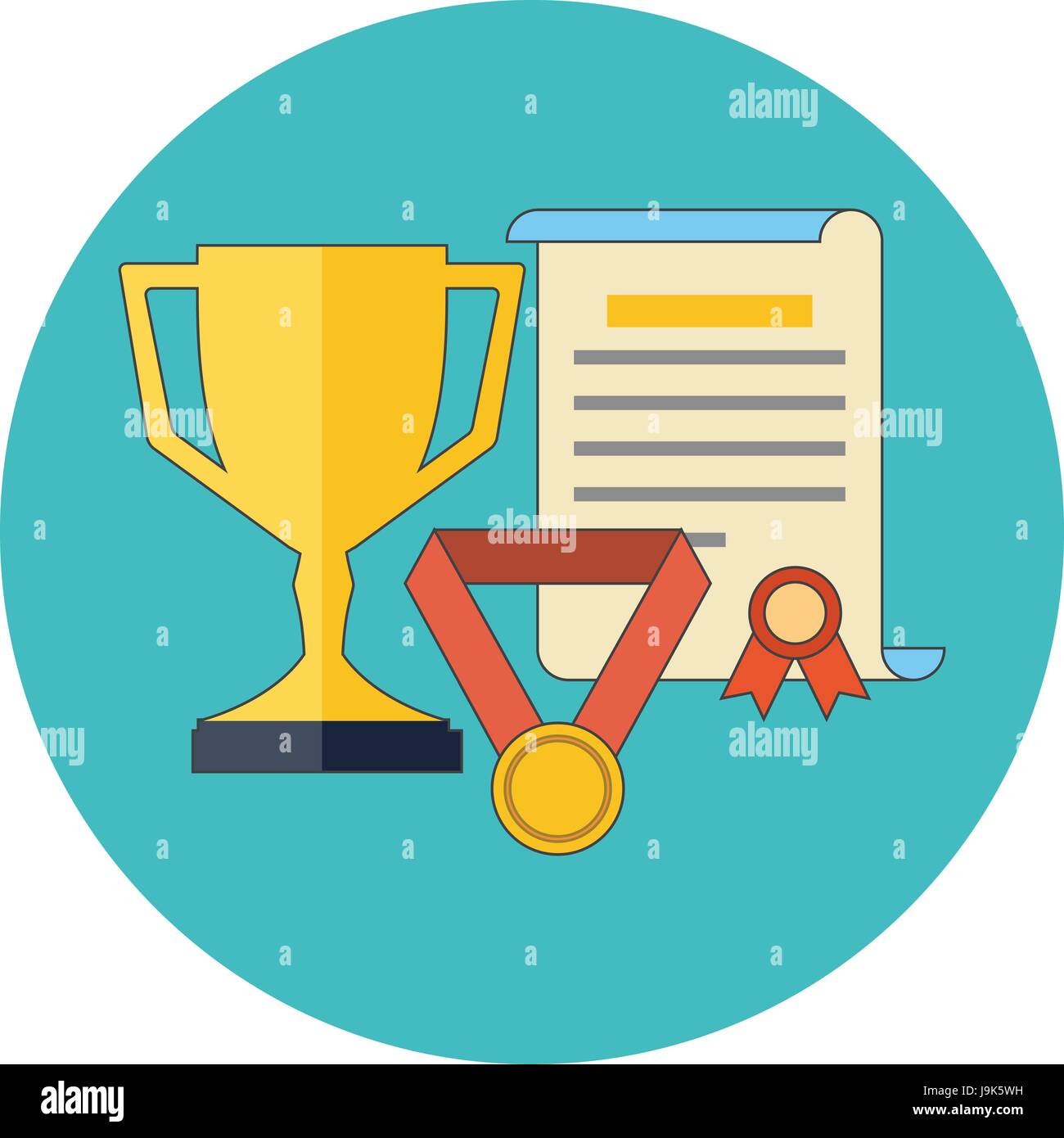 Rewards, achievements, awards concept. Flat design. Icon in turquoise circle on white background