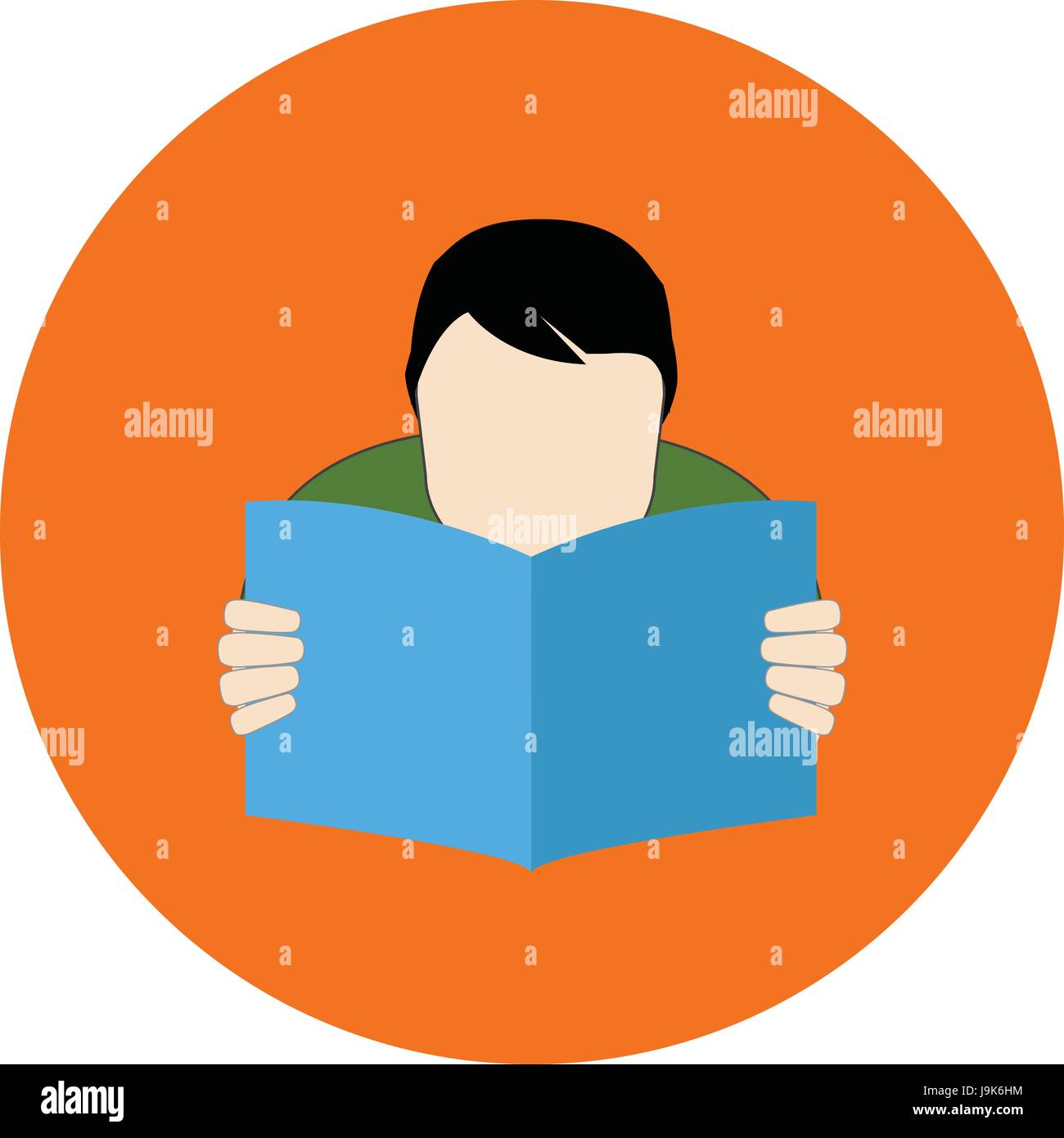 Reading person. FAQ concept. Flat design. Icon in orange circle on ...